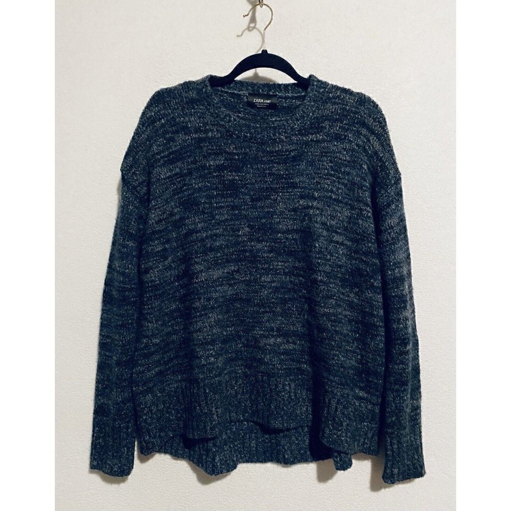 Zara Knit Sweater Womens Medium Marled Blue Knit Oversized Grandpa Boyfriend